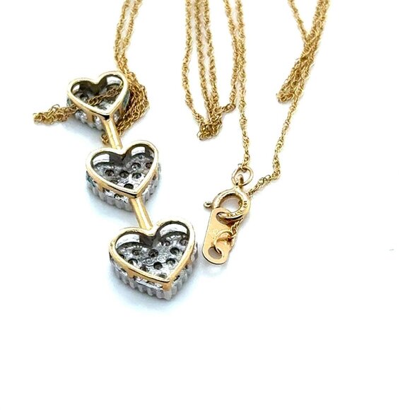 10K Gold 3-Hearts Drop Pave Diamond Necklace - Picture 3 of 8